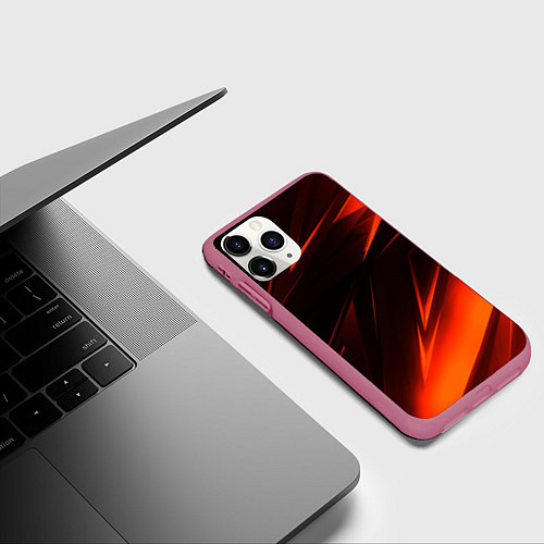 Чехол iPhone 11 Pro матовый Geometry orange stripes / 3D-Малиновый – фото 3