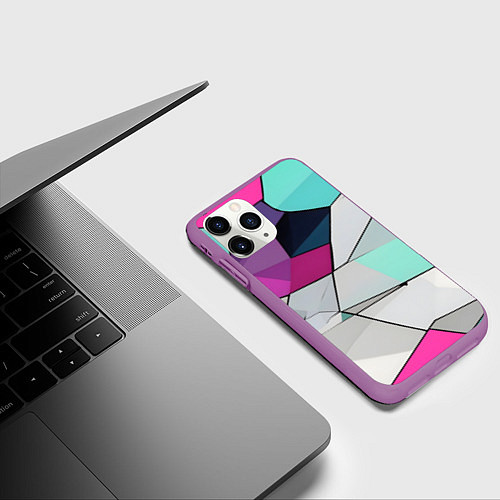 Чехол iPhone 11 Pro матовый Яркая геометрическая абстракция / 3D-Фиолетовый – фото 3