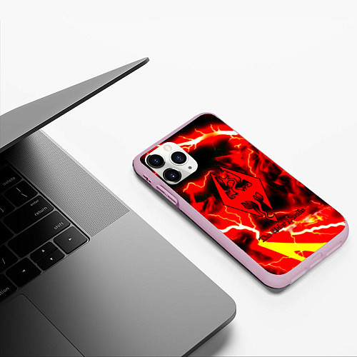 Чехол iPhone 11 Pro матовый Skyrim red storm logo / 3D-Розовый – фото 3