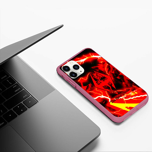 Чехол iPhone 11 Pro матовый Skyrim red storm logo / 3D-Малиновый – фото 3