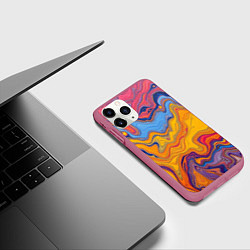 Чехол iPhone 11 Pro матовый Поток разноцветной краски, цвет: 3D-малиновый — фото 2