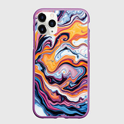 Чехол iPhone 11 Pro матовый Жидкие разноцветные краски, цвет: 3D-фиолетовый