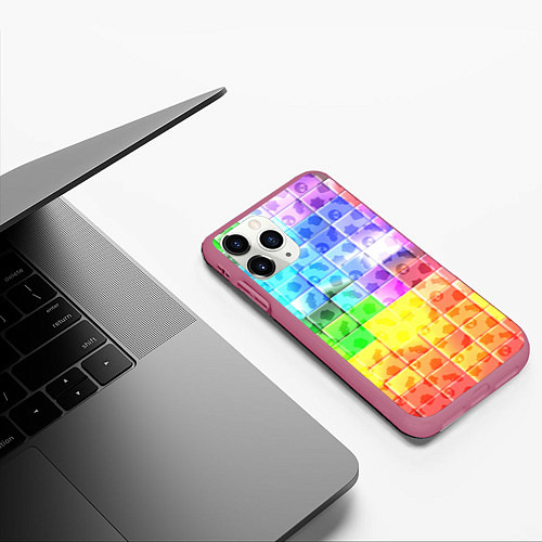 Чехол iPhone 11 Pro матовый Brawl stars neon pattern logo / 3D-Малиновый – фото 3