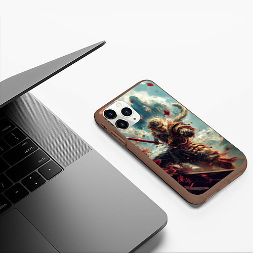 Чехол iPhone 11 Pro матовый Wukong с посохом / 3D-Коричневый – фото 3