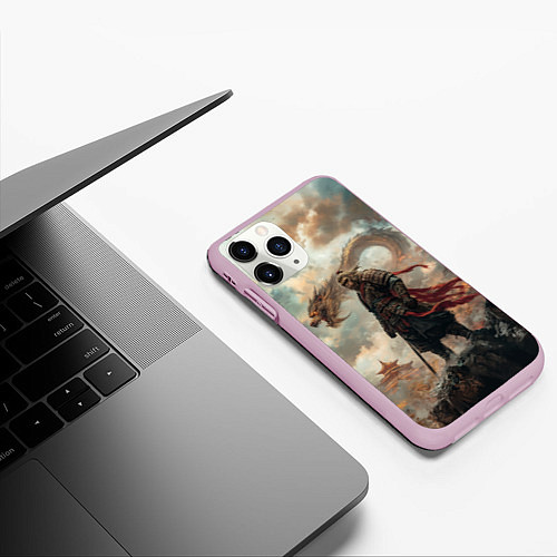 Чехол iPhone 11 Pro матовый Wukong и дракон / 3D-Розовый – фото 3