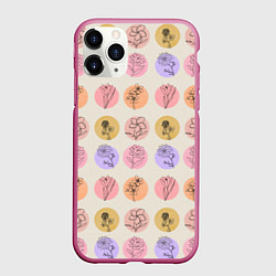 Чехол iPhone 11 Pro матовый Паттерн с цветами на кругах, цвет: 3D-малиновый