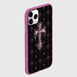 Чехол iPhone 11 Pro матовый Стильный крест - черепа, цвет: 3D-фиолетовый — фото 2