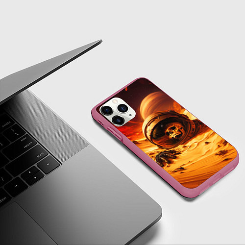 Чехол iPhone 11 Pro матовый Пропавший космонавт / 3D-Малиновый – фото 3