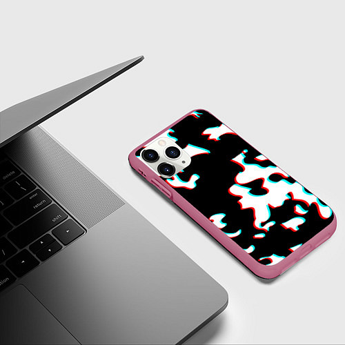 Чехол iPhone 11 Pro матовый Камуфляж глитч / 3D-Малиновый – фото 3