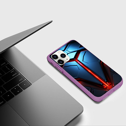 Чехол iPhone 11 Pro матовый Разлом плит под углом с красным светом / 3D-Фиолетовый – фото 3