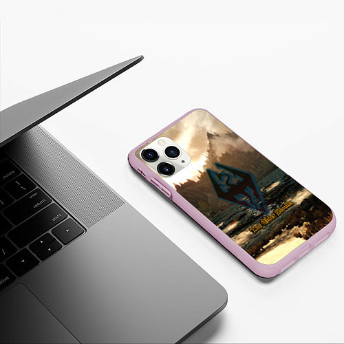 Чехол iPhone 11 Pro матовый Skyrim logo природа / 3D-Розовый – фото 3