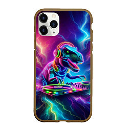 Чехол iPhone 11 Pro матовый Tyrannosaur DJ - neon glow, цвет: 3D-коричневый