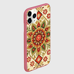 Чехол iPhone 11 Pro матовый Русские классические узоры и орнамент, цвет: 3D-малиновый — фото 2