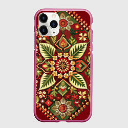 Чехол iPhone 11 Pro матовый Русские классические узоры и орнамент, цвет: 3D-малиновый