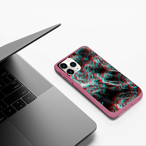 Чехол iPhone 11 Pro матовый Дым из вейпа глитч / 3D-Малиновый – фото 3