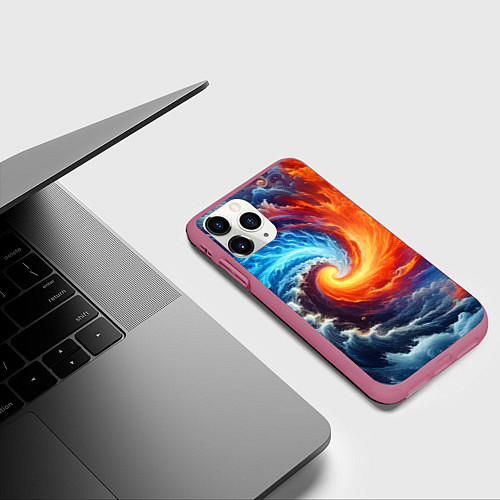 Чехол iPhone 11 Pro матовый Столкновение двух стихий - инь янь / 3D-Малиновый – фото 3