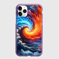 Чехол iPhone 11 Pro матовый Столкновение двух стихий - инь янь, цвет: 3D-фиолетовый