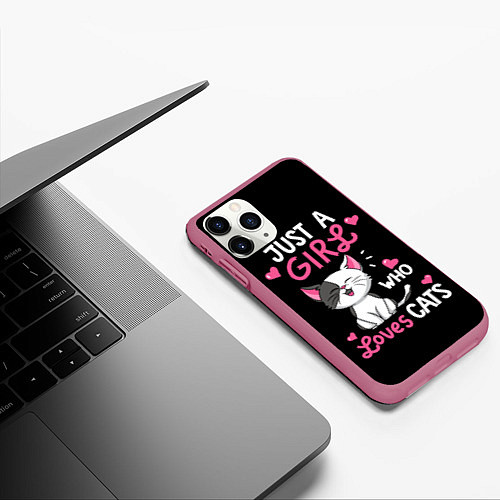 Чехол iPhone 11 Pro матовый Just a girl - who loves cats / 3D-Малиновый – фото 3