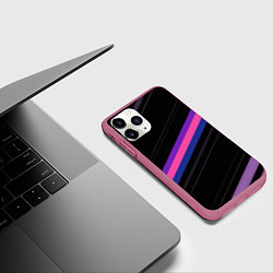 Чехол iPhone 11 Pro матовый Неоновые полосы, цвет: 3D-малиновый — фото 2