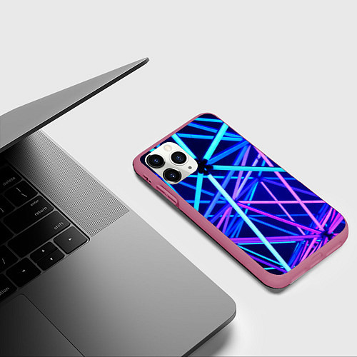 Чехол iPhone 11 Pro матовый Неоновая текстура геометрия / 3D-Малиновый – фото 3