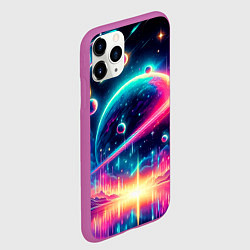 Чехол iPhone 11 Pro матовый Неоновый космос - нейроарт, цвет: 3D-фиолетовый — фото 2