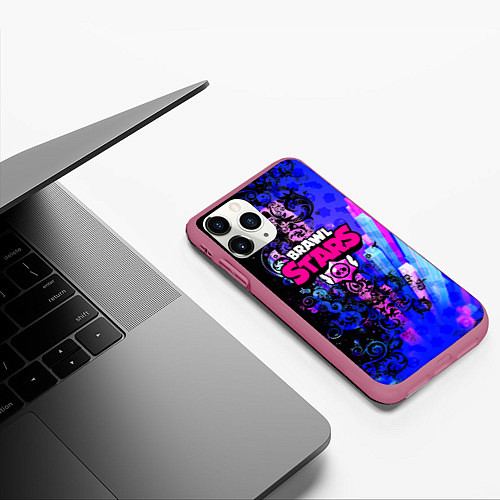 Чехол iPhone 11 Pro матовый Brawl stars neon abstraction / 3D-Малиновый – фото 3