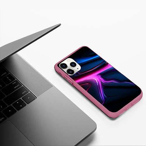 Чехол iPhone 11 Pro матовый Фиолетовая кислота текстура / 3D-Малиновый – фото 3