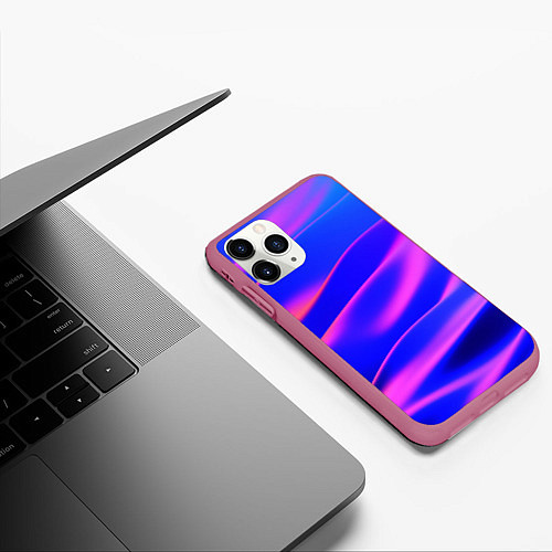 Чехол iPhone 11 Pro матовый Неоновые волны градиент / 3D-Малиновый – фото 3