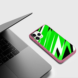 Чехол iPhone 11 Pro матовый Geometry stripes green, цвет: 3D-малиновый — фото 2