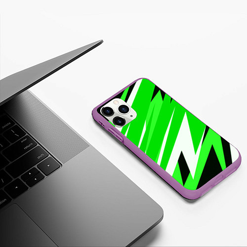 Чехол iPhone 11 Pro матовый Geometry stripes green / 3D-Фиолетовый – фото 3