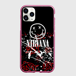 Чехол iPhone 11 Pro матовый Nirvana анархия, цвет: 3D-малиновый
