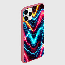 Чехол iPhone 11 Pro матовый Хаотичные неоновые полосы - абстракция, цвет: 3D-малиновый — фото 2