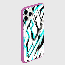Чехол iPhone 11 Pro матовый Чёрно-голубые агрессивные полосы на белом фоне, цвет: 3D-фиолетовый — фото 2
