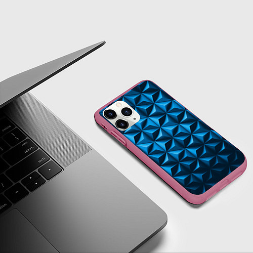 Чехол iPhone 11 Pro матовый Синяя треугольная текстура / 3D-Малиновый – фото 3