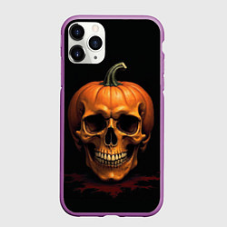 Чехол iPhone 11 Pro матовый Череп-тыква для Хэллоуина, цвет: 3D-фиолетовый