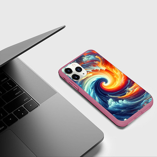 Чехол iPhone 11 Pro матовый Космическое завихрение - инь янь / 3D-Малиновый – фото 3