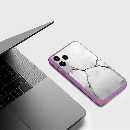 Чехол iPhone 11 Pro матовый Растрескавшийся бетон / 3D-Фиолетовый – фото 3