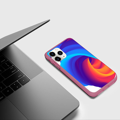 Чехол iPhone 11 Pro матовый Неоновые волны абстракция / 3D-Малиновый – фото 3