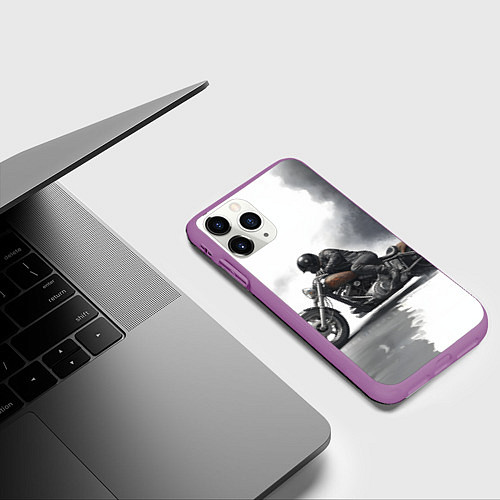 Чехол iPhone 11 Pro матовый Крутой байкер скетч / 3D-Фиолетовый – фото 3