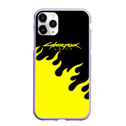 Чехол iPhone 11 Pro матовый Cyberpunk 2077 желтый fire, цвет: 3D-светло-сиреневый