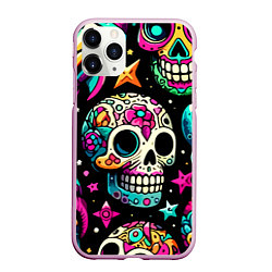 Чехол iPhone 11 Pro матовый Space collage with skulls and rockets - ai art, цвет: 3D-розовый