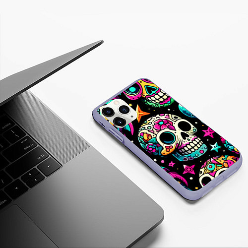 Чехол iPhone 11 Pro матовый Space collage with skulls and rockets - ai art / 3D-Светло-сиреневый – фото 3