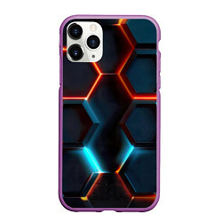 Чехол iPhone 11 Pro матовый Неоновые темно синие соты, цвет: 3D-фиолетовый