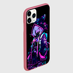 Чехол iPhone 11 Pro матовый Девушка неоновая кошка, цвет: 3D-малиновый — фото 2