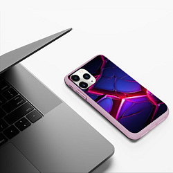 Чехол iPhone 11 Pro матовый Темные синие плиты и фиолетовый свет, цвет: 3D-розовый — фото 2