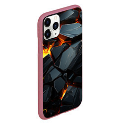 Чехол iPhone 11 Pro матовый Черные камни с желтым светом, цвет: 3D-малиновый — фото 2