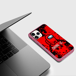 Чехол iPhone 11 Pro матовый Among us краски на красном, цвет: 3D-малиновый — фото 2