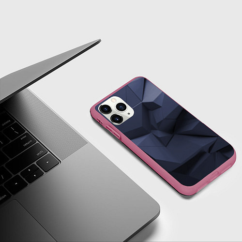 Чехол iPhone 11 Pro матовый Трехмерные плиты / 3D-Малиновый – фото 3