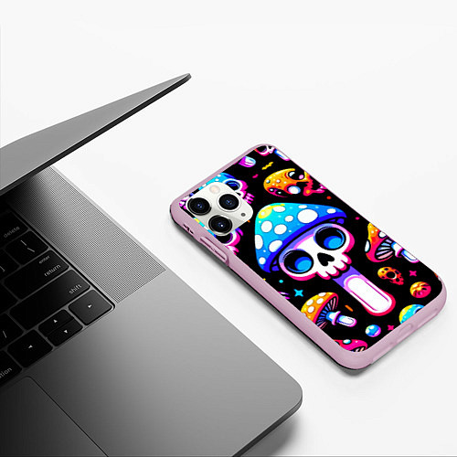 Чехол iPhone 11 Pro матовый Ice cream skull and fly agaric - ai art fantasy / 3D-Розовый – фото 3