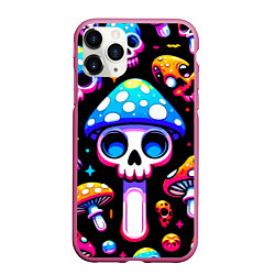 Чехол iPhone 11 Pro матовый Ice cream skull and fly agaric - ai art fantasy, цвет: 3D-малиновый